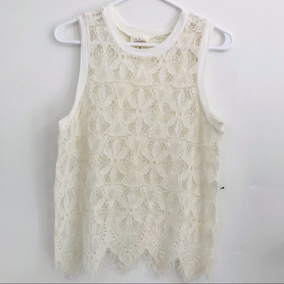 Deletta Sheer Lace White/Cream Tank Top - sleeveless| Size: S Anthropology - Picture 1 of 3